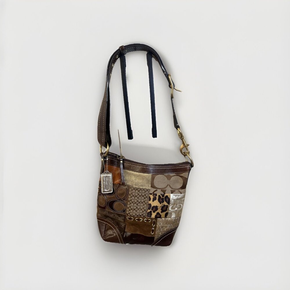 COACH (2008) Signature Brown PATCHWORK PURSE Shoulder Or Crossbody Bag Y2K Retro